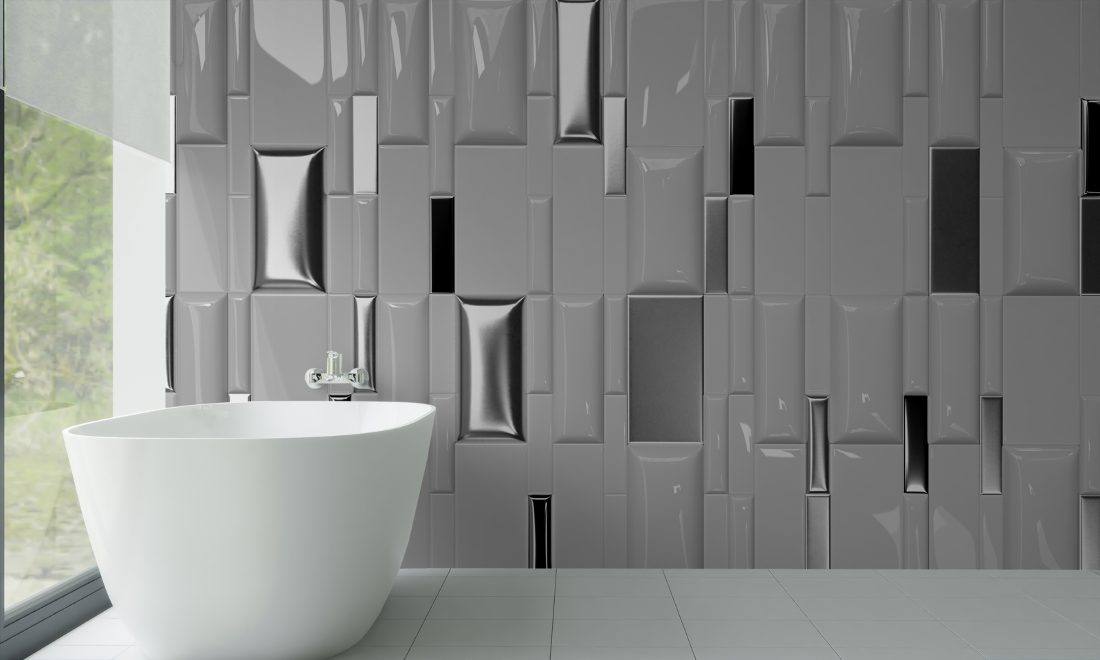 Fotobehang glanzend grijze tegels met goudtinten