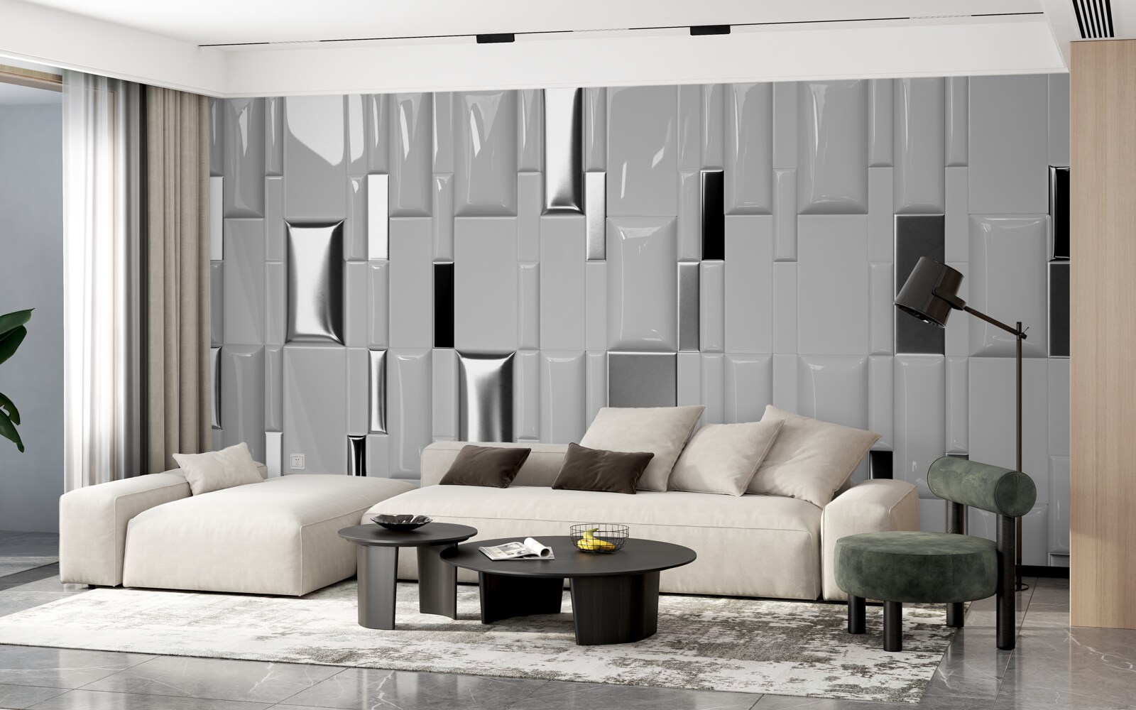 Fotobehang glanzend grijze tegels met goudtinten