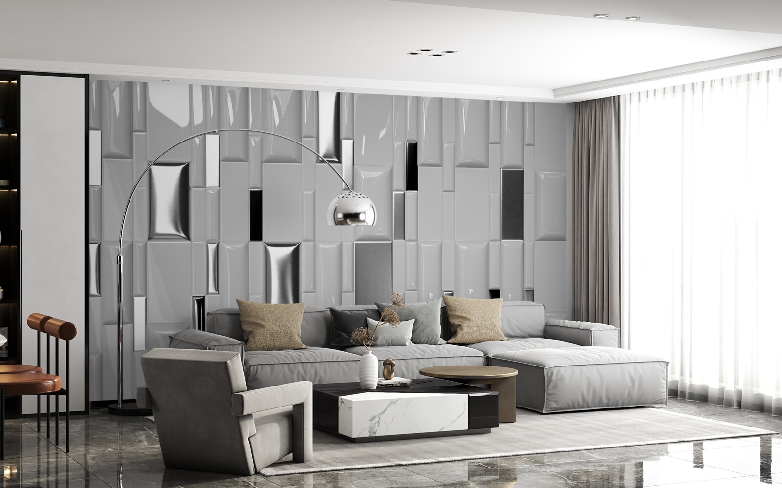 Fotobehang glanzend grijze tegels met goudtinten