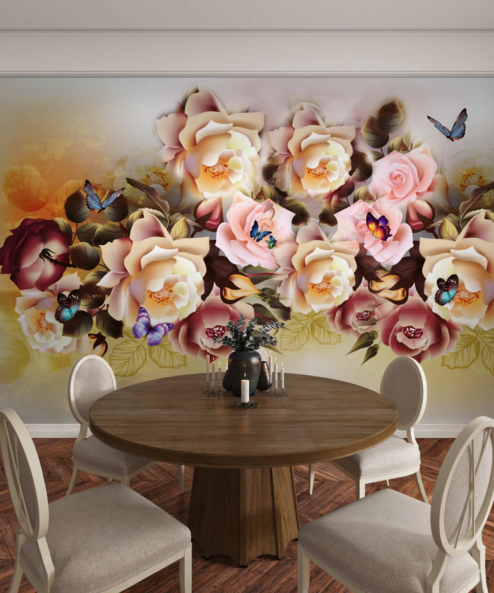 Fotobehang compositie van heldere en mooie rozen