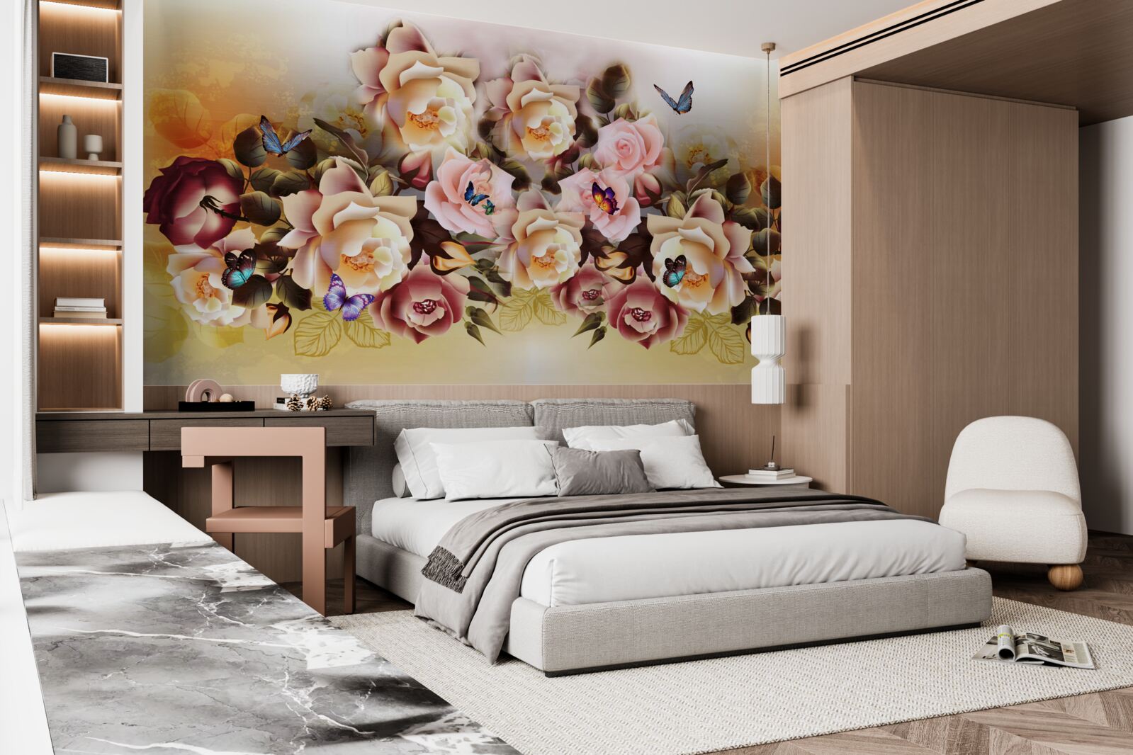 Fotobehang compositie van heldere en mooie rozen