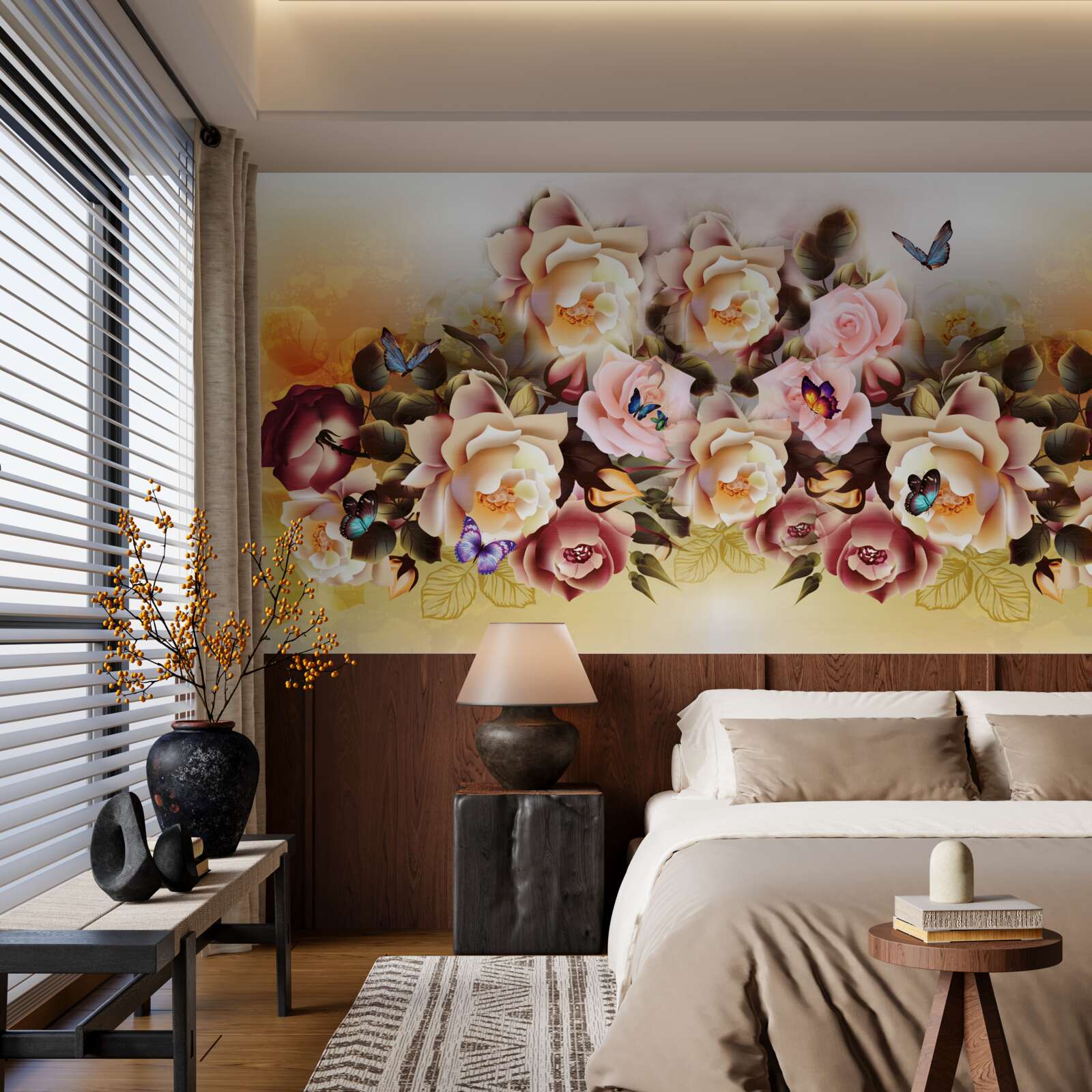 Fotobehang compositie van heldere en mooie rozen