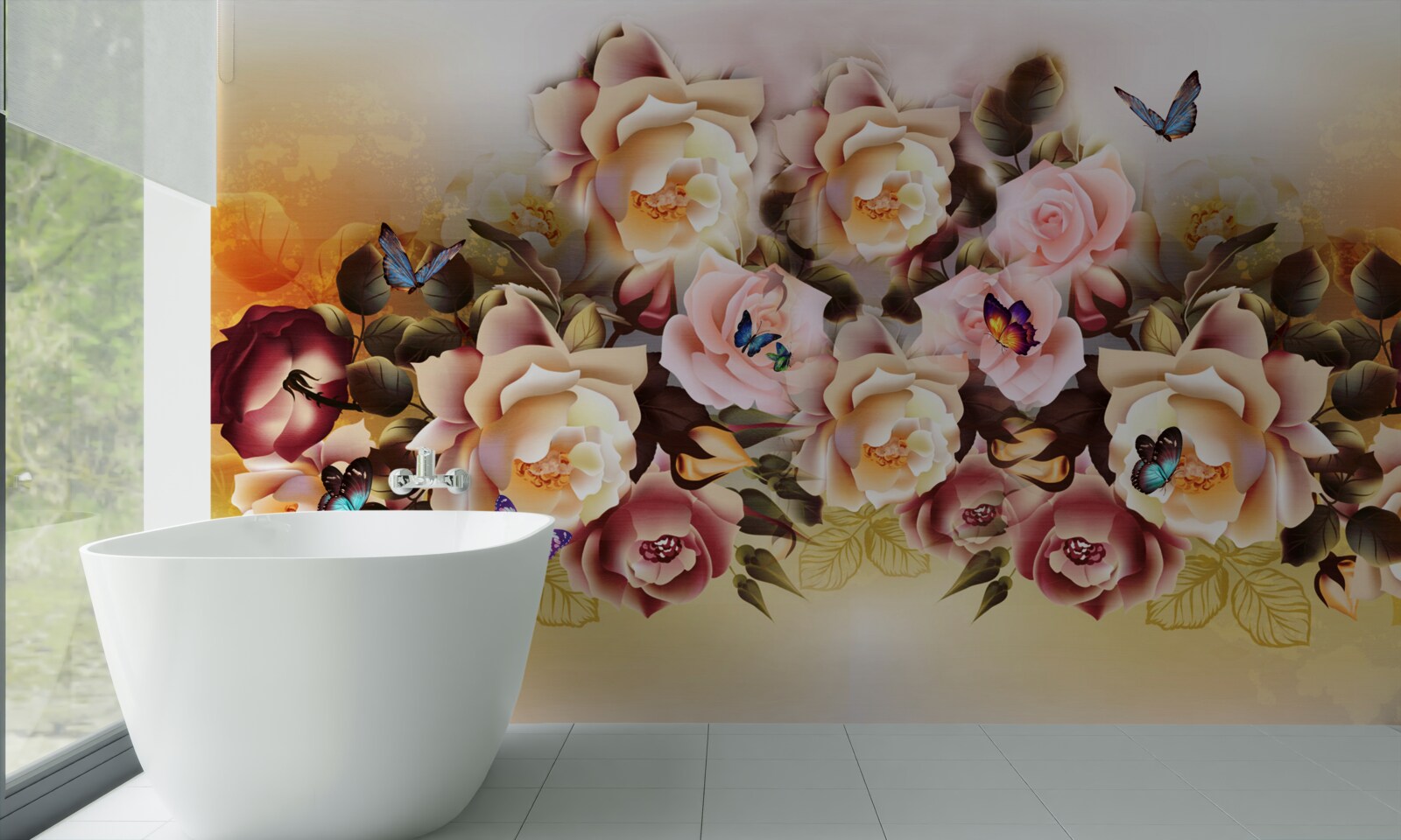 Fotobehang compositie van heldere en mooie rozen