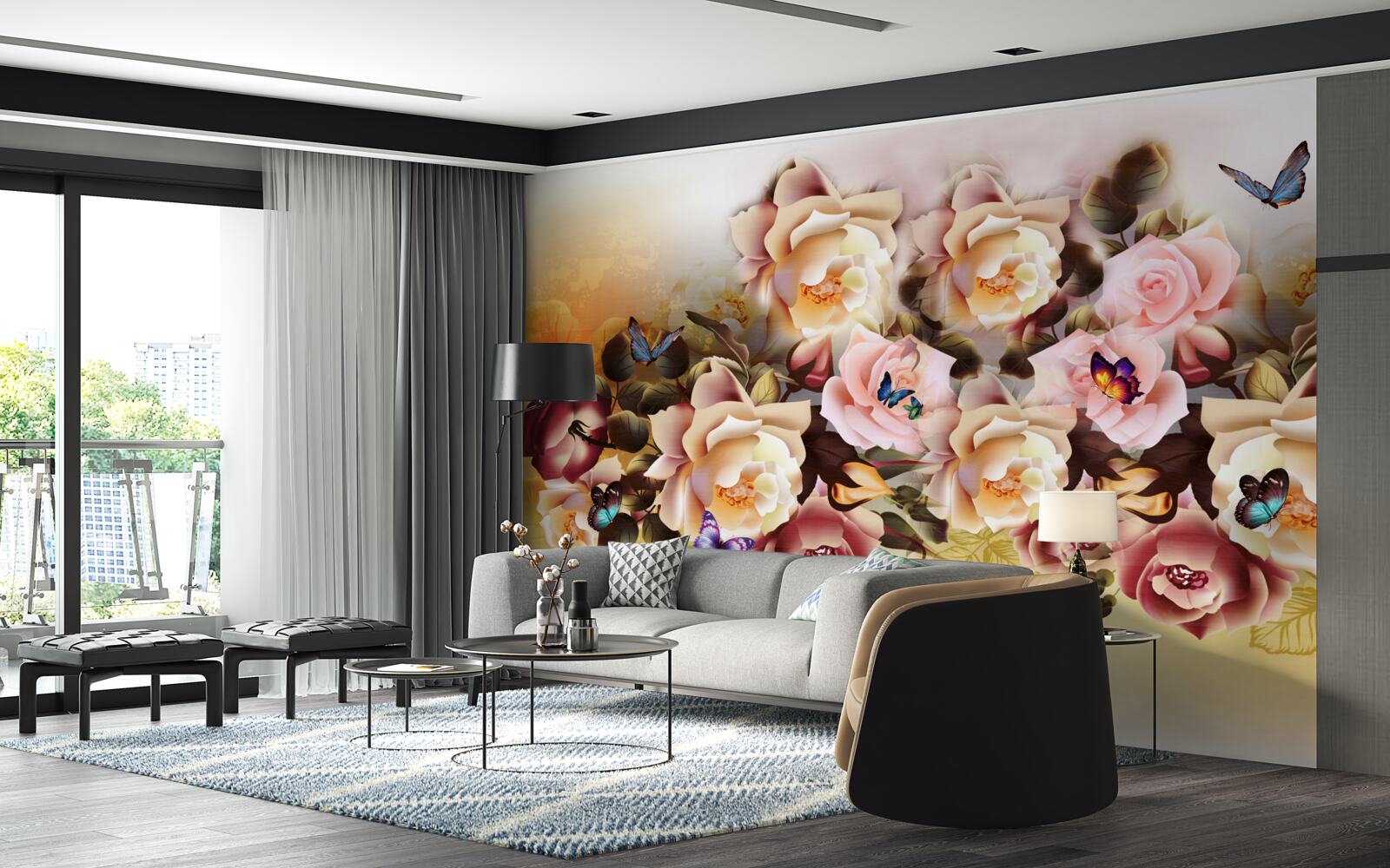 Fotobehang compositie van heldere en mooie rozen