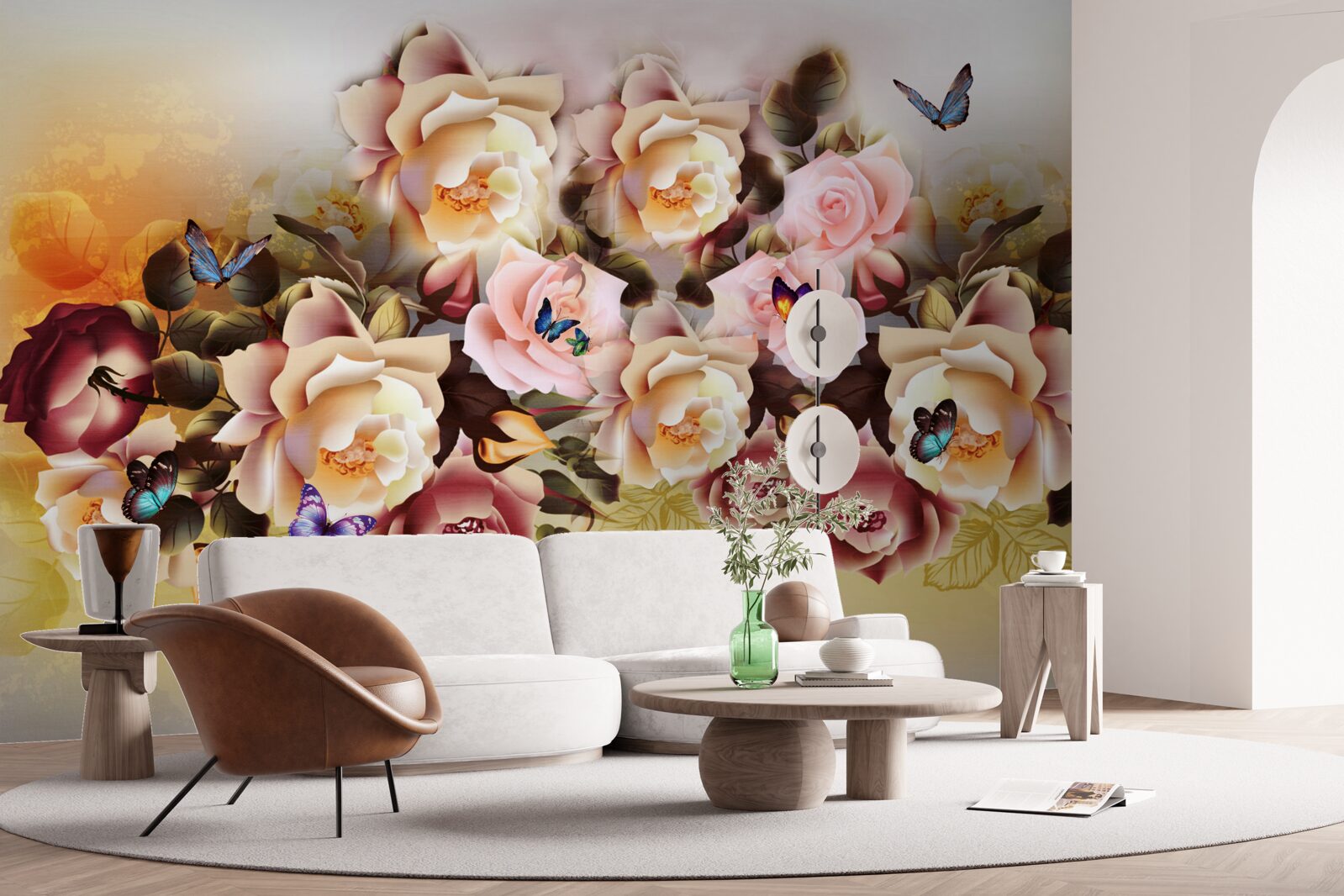 Fotobehang compositie van heldere en mooie rozen