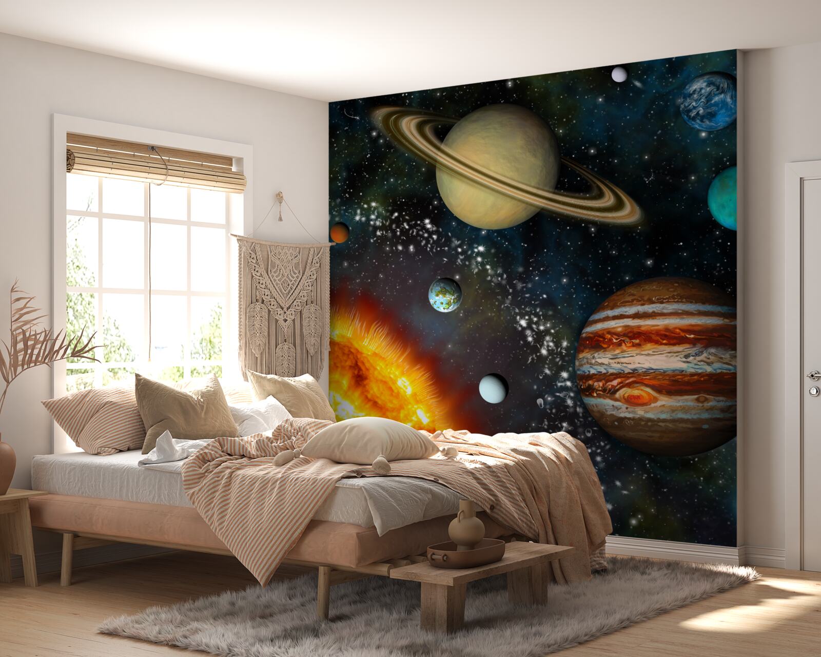 Fotobehang planeten die rond de zon draaien