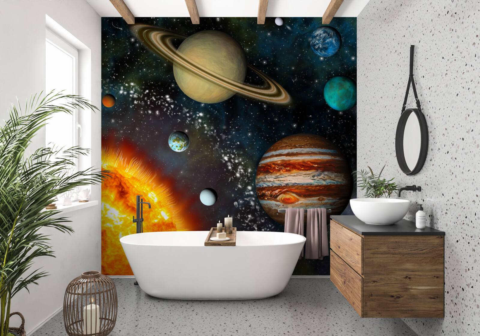 Fotobehang planeten die rond de zon draaien