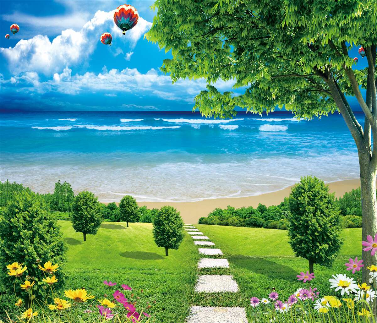 Fotobehang de weg naar de idyllische kust