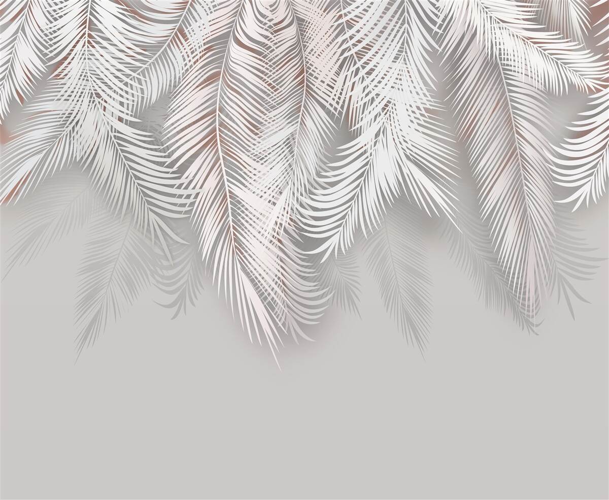 Fotobehang lichtgrijze palmbladeren
