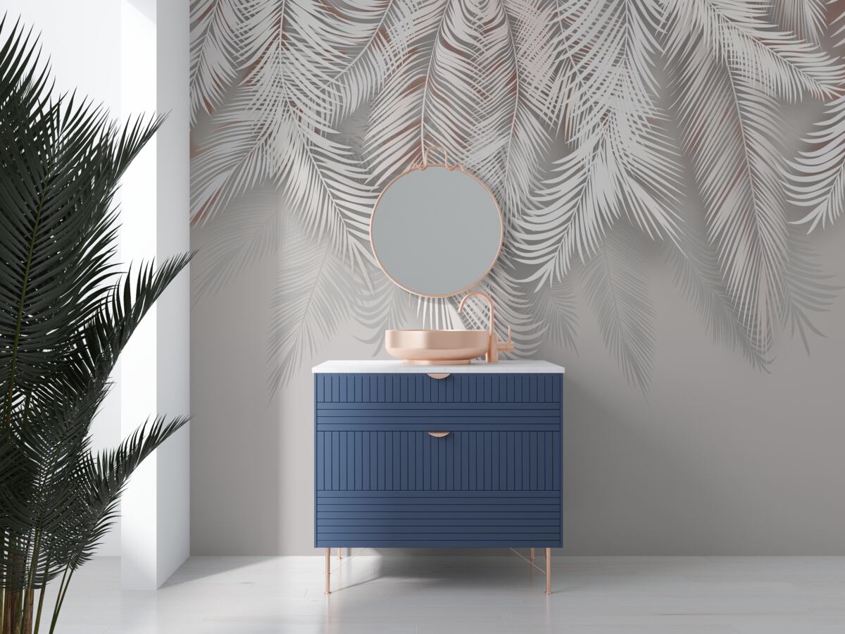 Fotobehang lichtgrijze palmbladeren