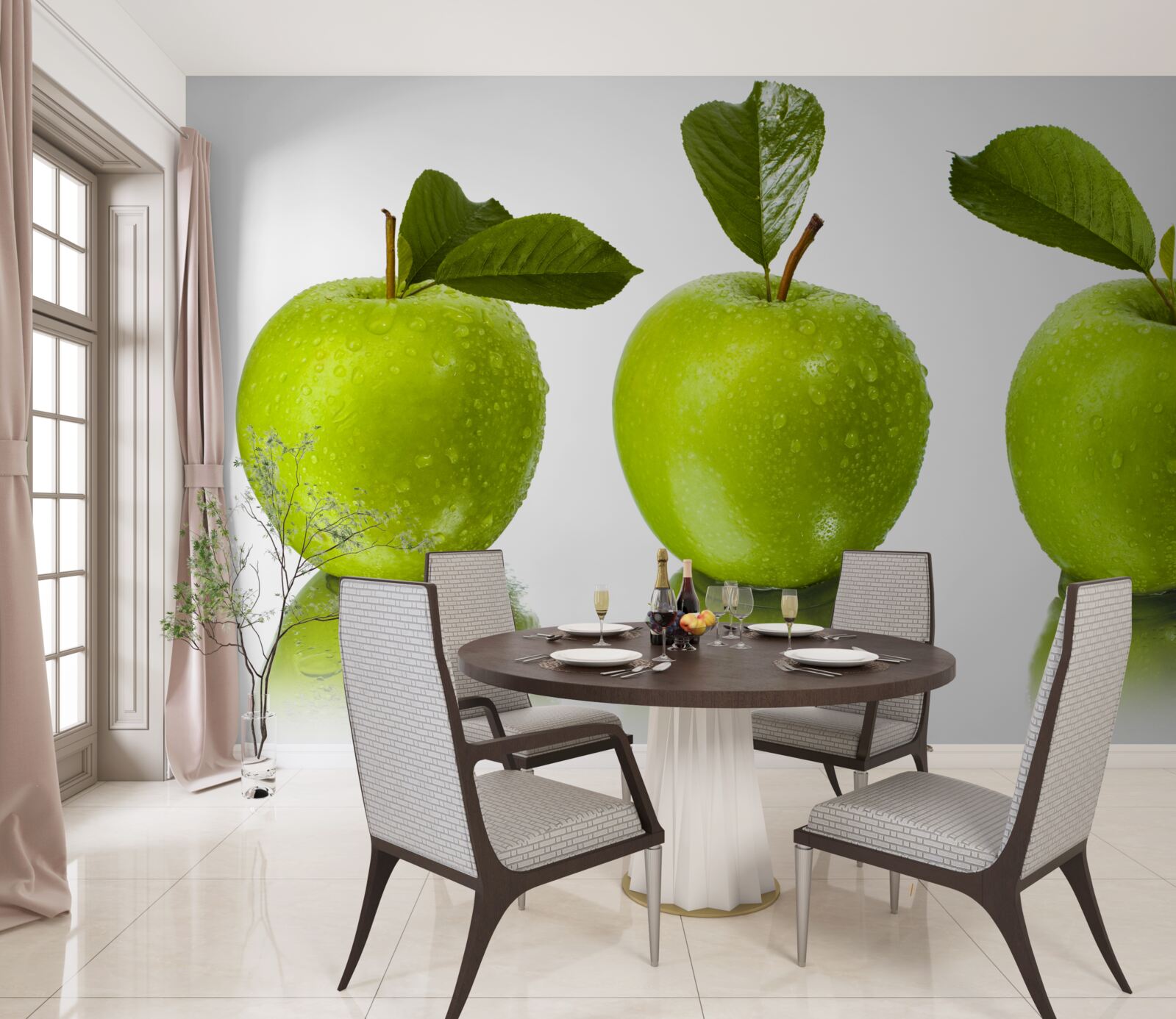 Fotobehang weerspiegeling van groene appels