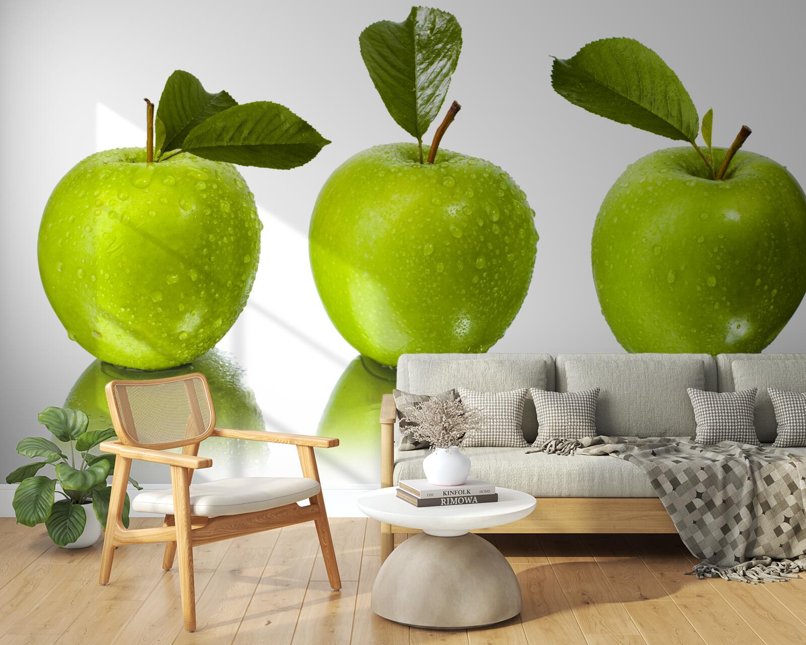 Fotobehang weerspiegeling van groene appels