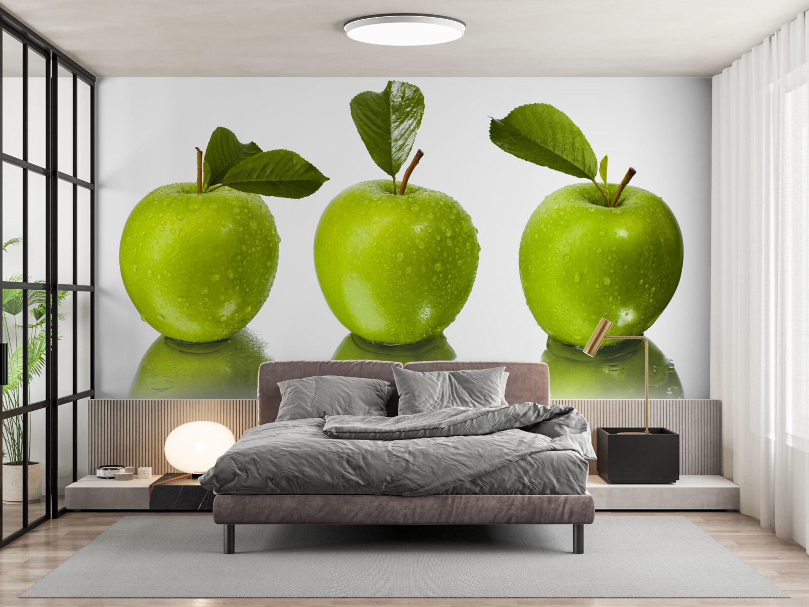 Fotobehang weerspiegeling van groene appels