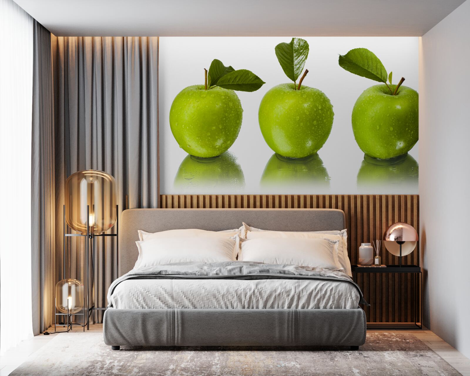 Fotobehang weerspiegeling van groene appels