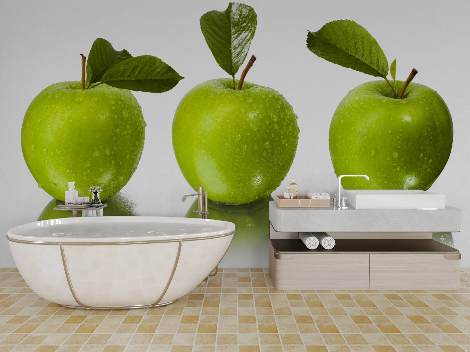 Fotobehang weerspiegeling van groene appels