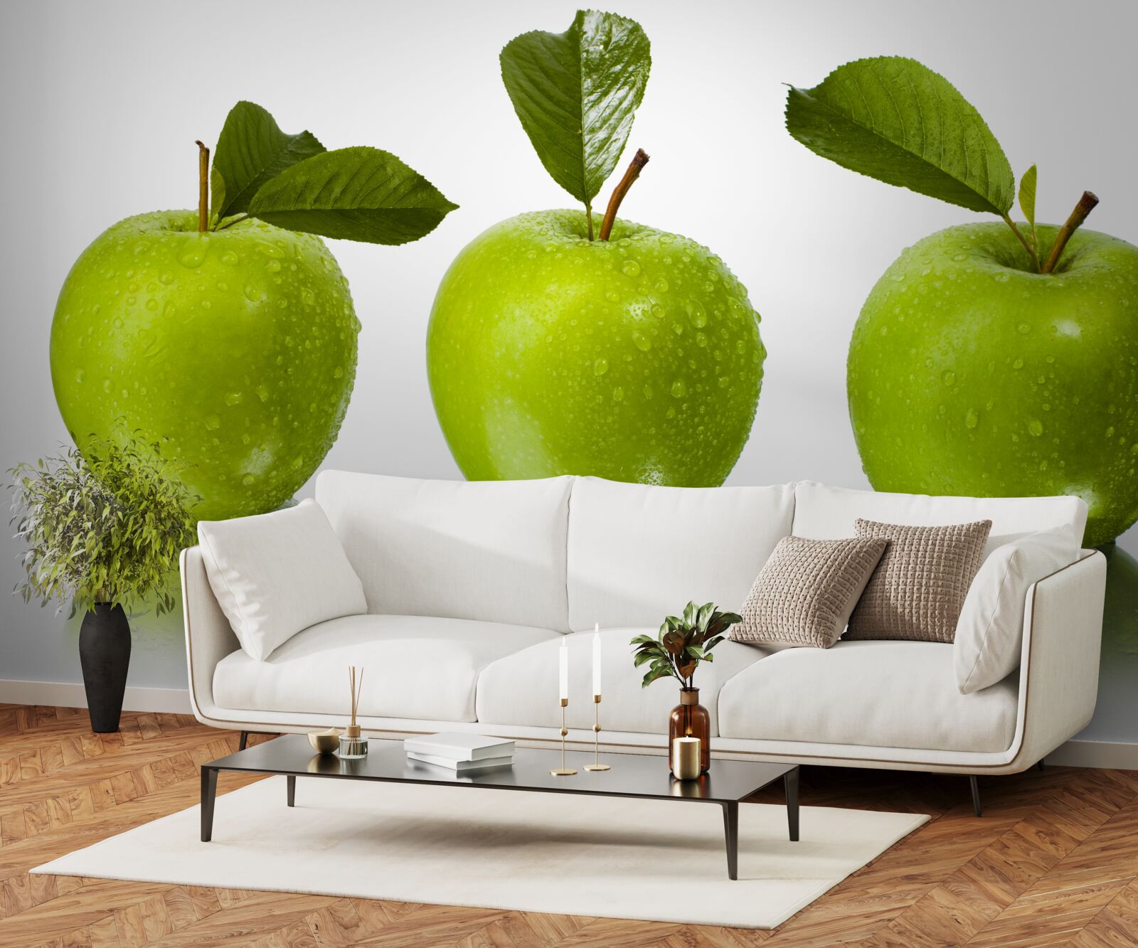 Fotobehang weerspiegeling van groene appels