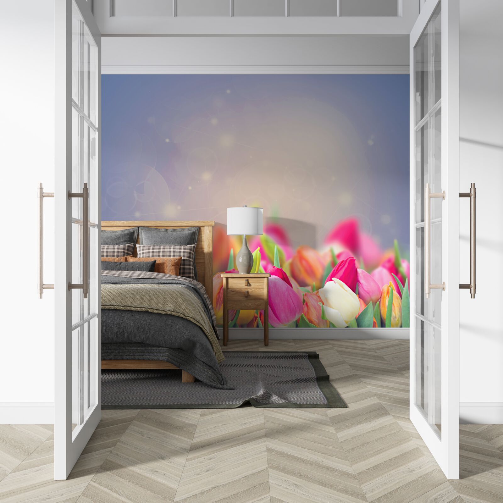 Fotobehang tulpen die 's nachts in slaap vallen