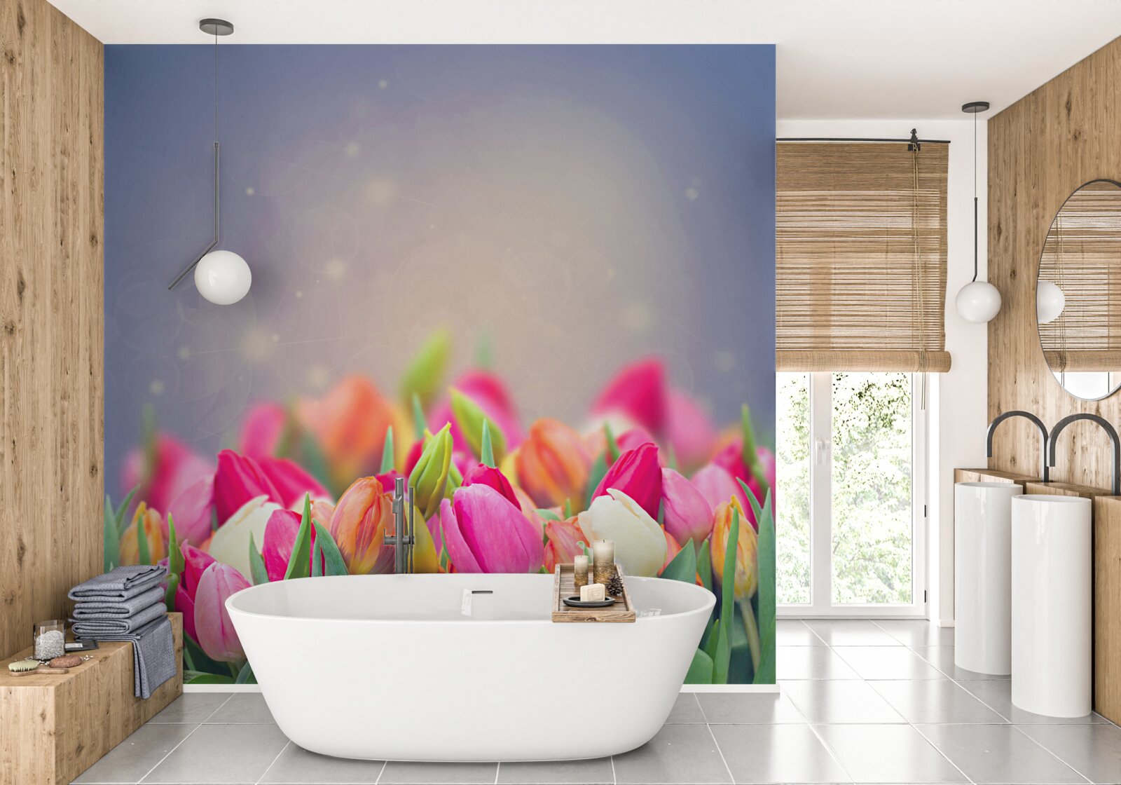 Fotobehang tulpen die 's nachts in slaap vallen