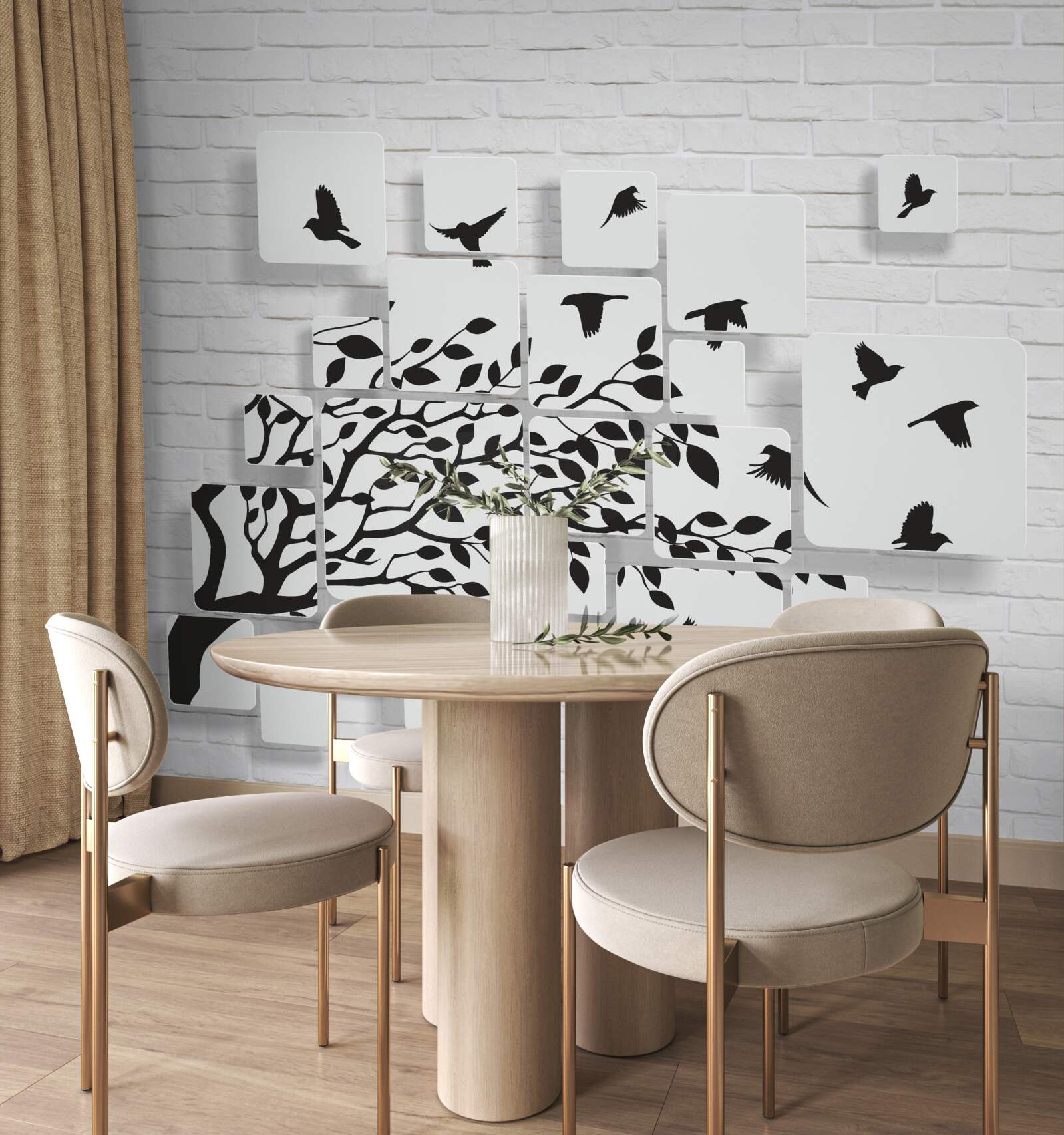 Fotobehang met de wind verlaten de vogels de boom