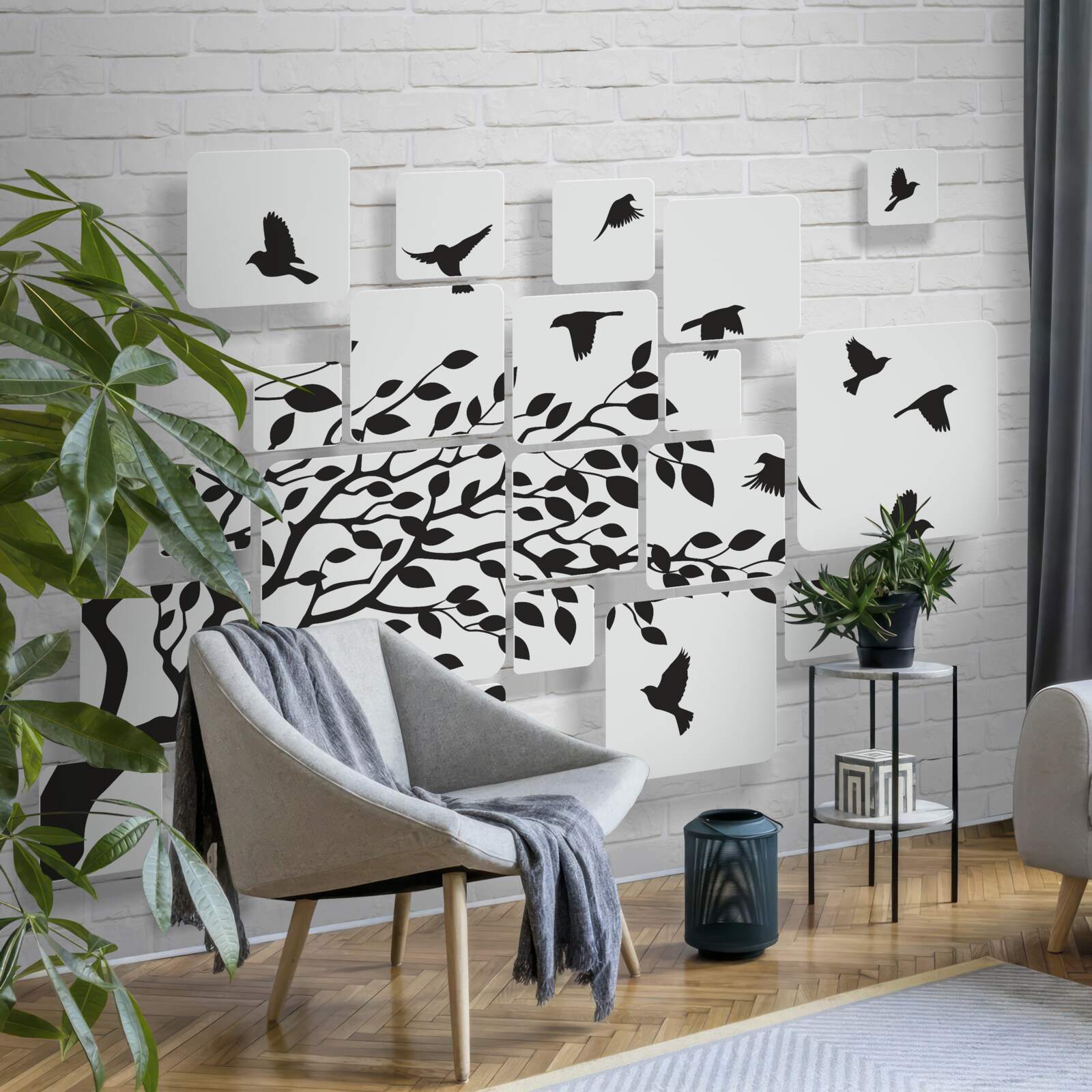Fotobehang met de wind verlaten de vogels de boom