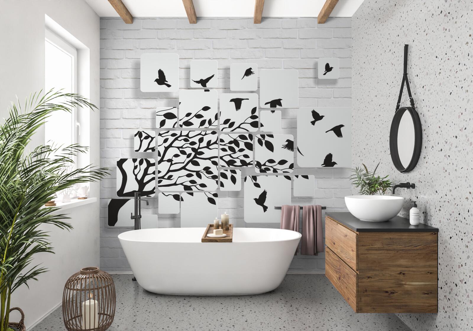 Fotobehang met de wind verlaten de vogels de boom