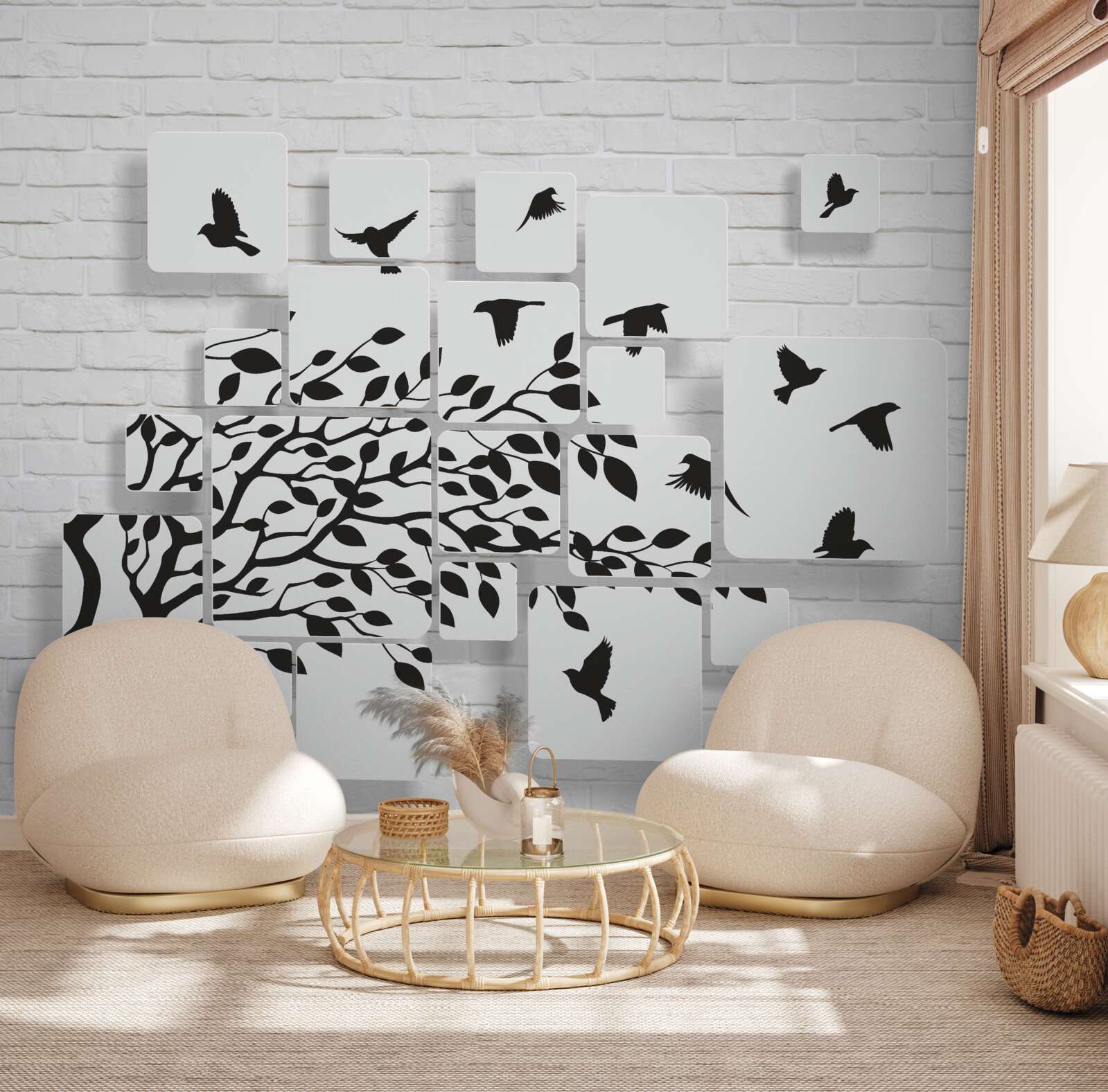 Fotobehang met de wind verlaten de vogels de boom