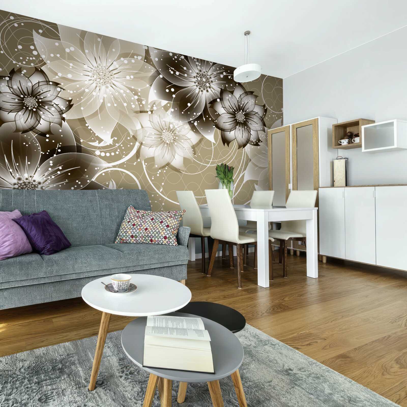 Fotobehang leliebloemen bloeien 's nachts op het water