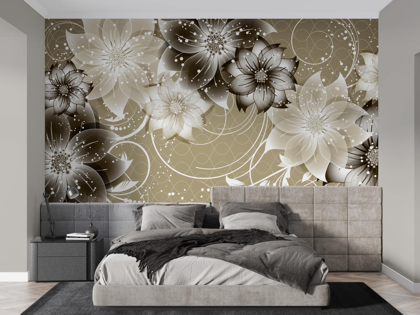 Fotobehang leliebloemen bloeien 's nachts op het water