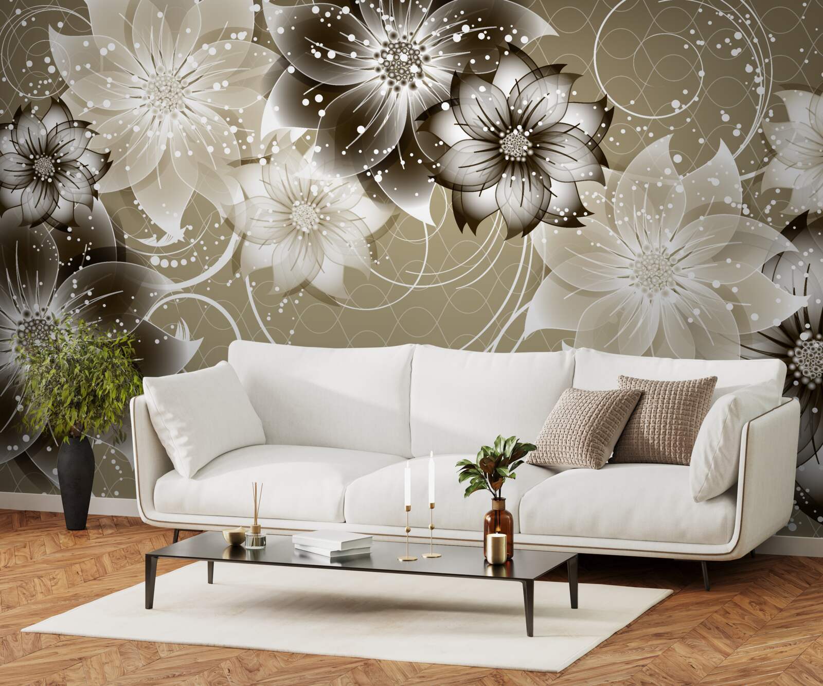 Fotobehang leliebloemen bloeien 's nachts op het water