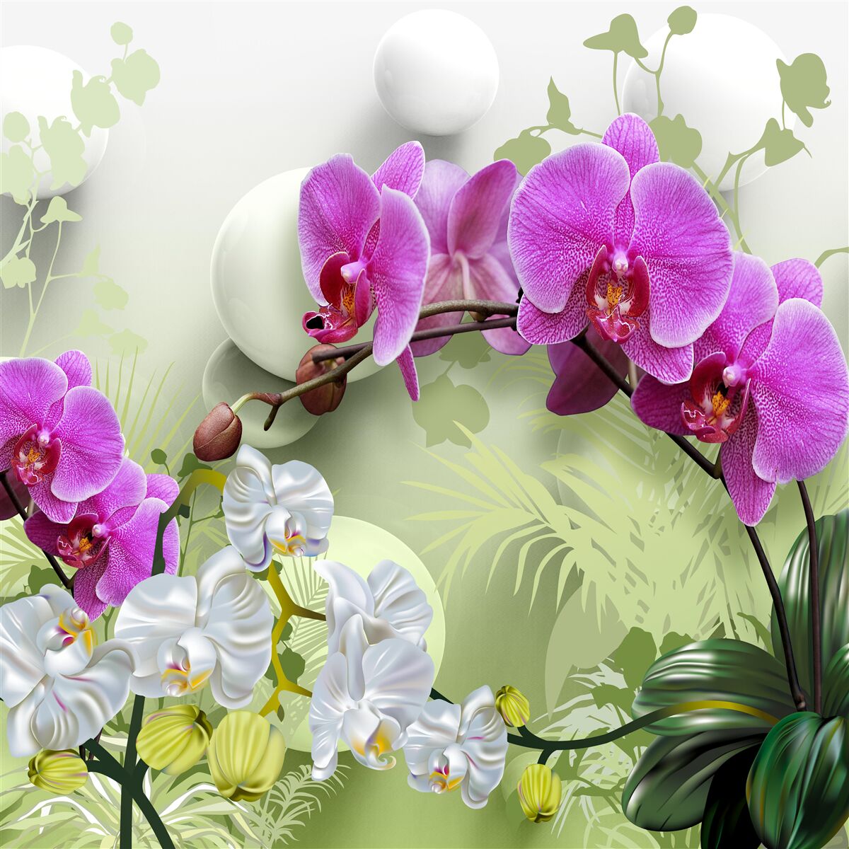 Fotobehang paarse orchidee op takken