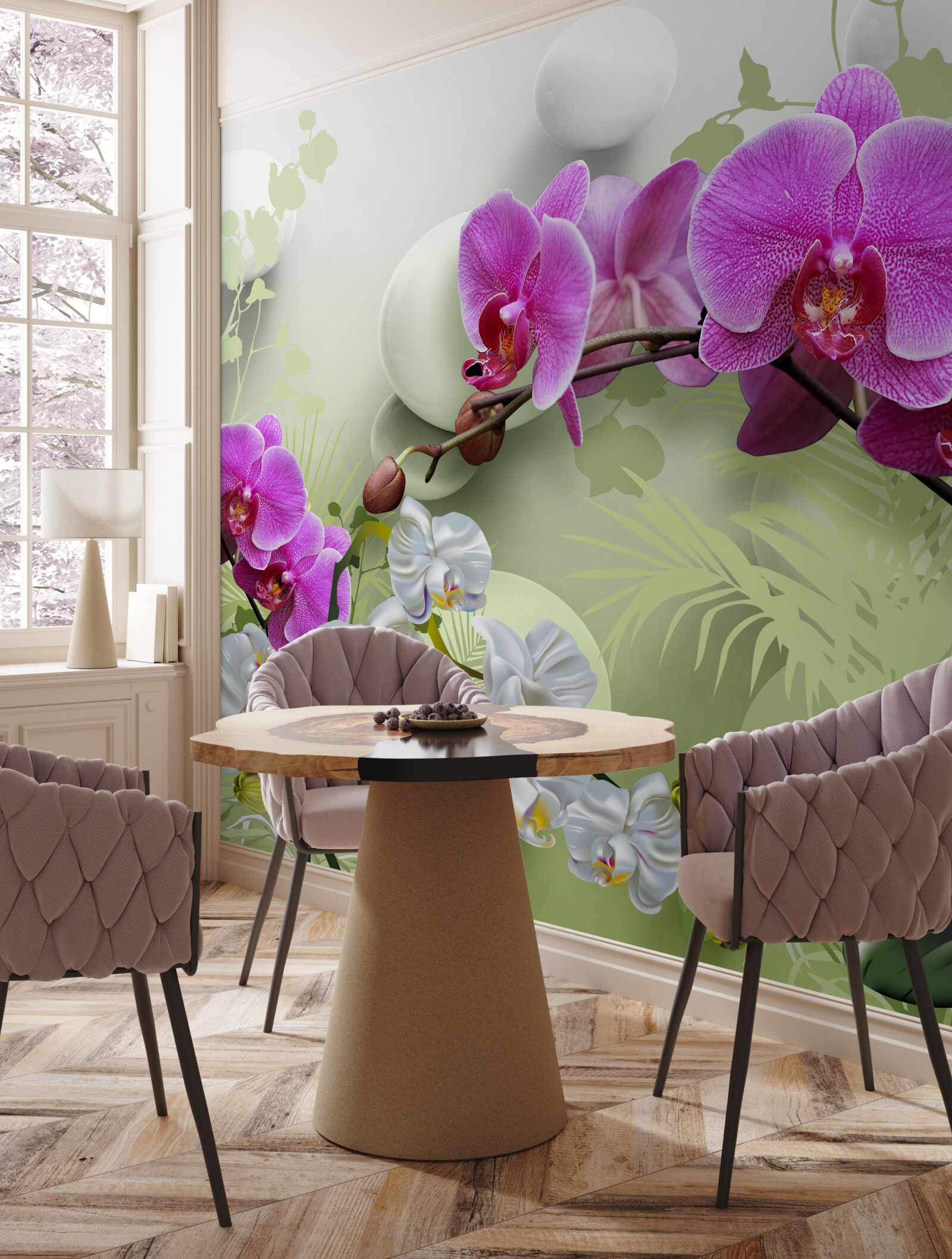 Fotobehang paarse orchidee op takken