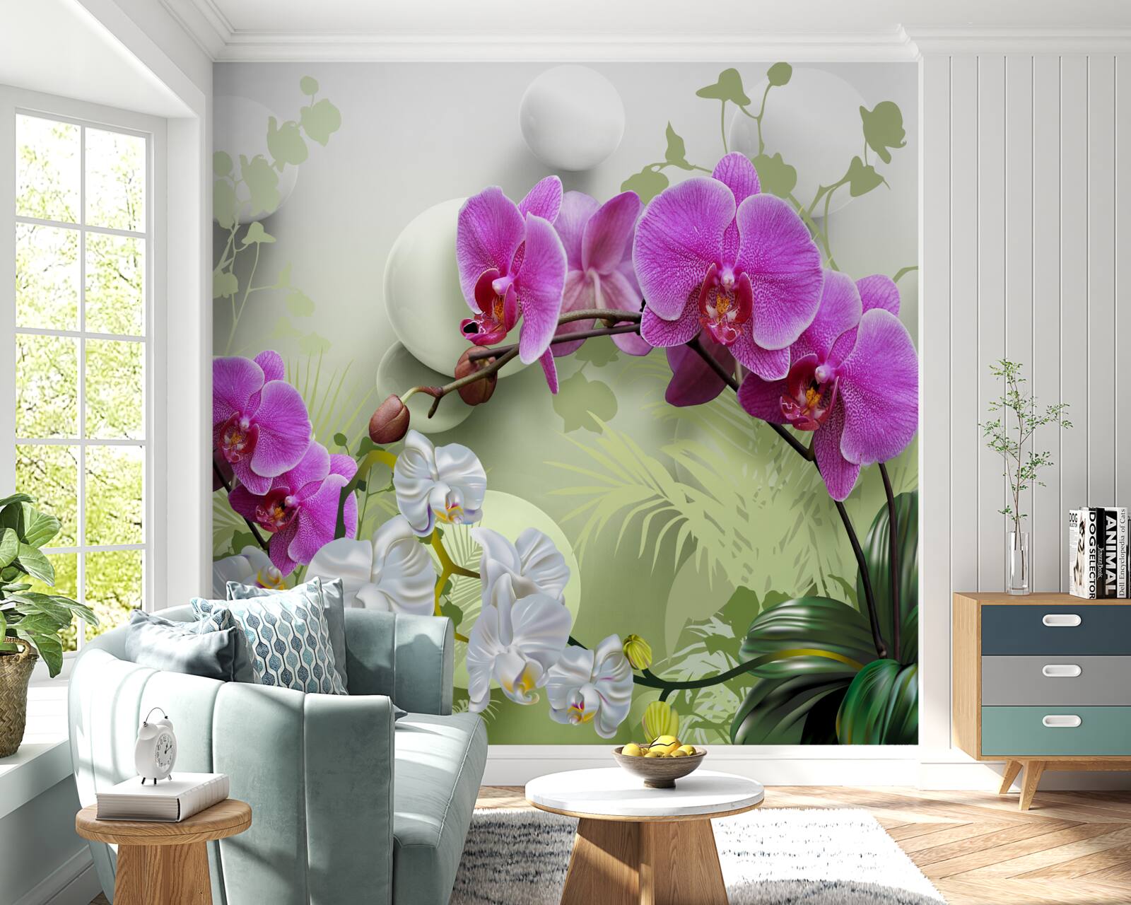 Fotobehang paarse orchidee op takken