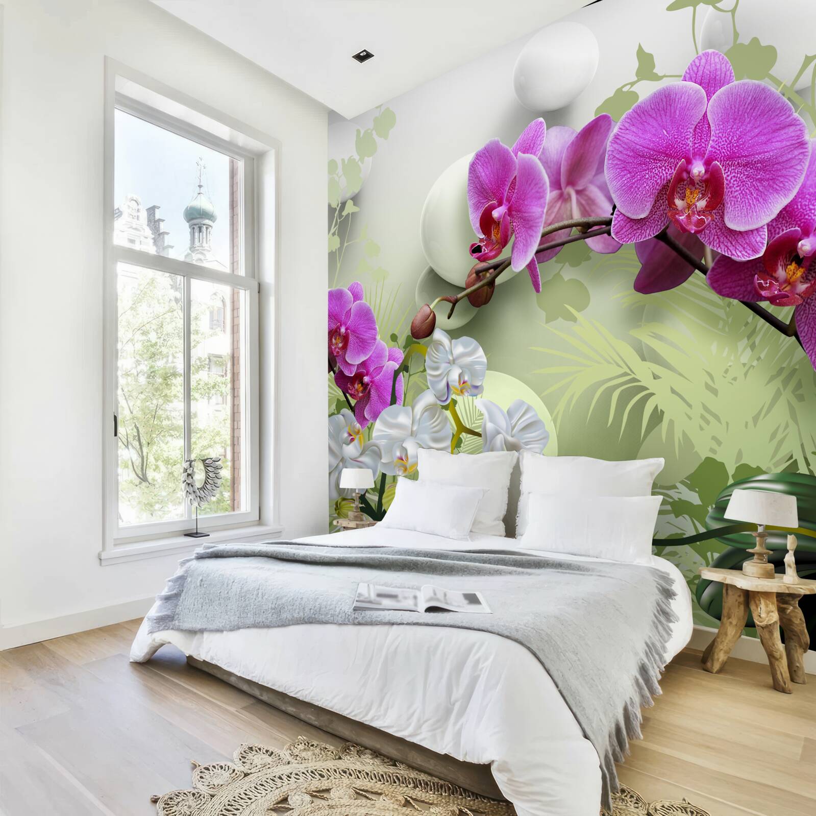 Fotobehang paarse orchidee op takken