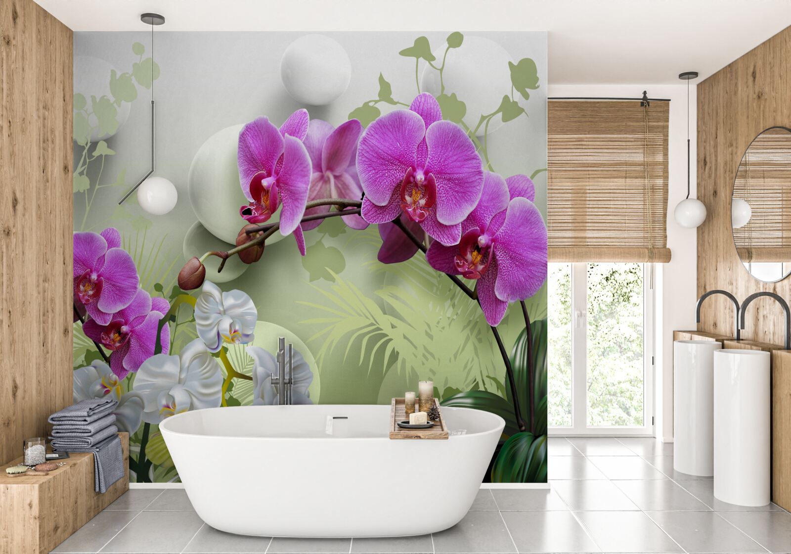 Fotobehang paarse orchidee op takken
