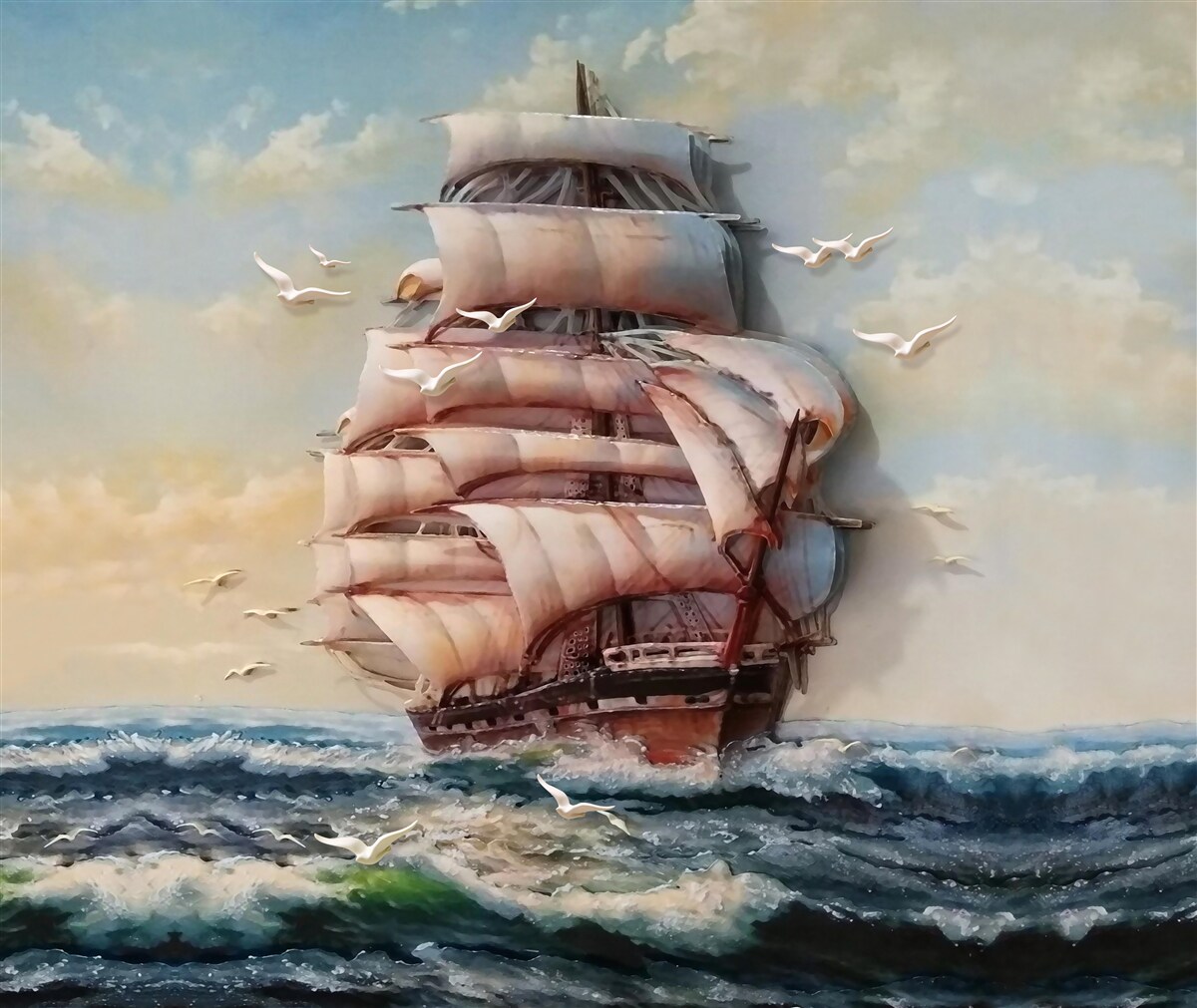 Fotobehang schip met zeilen tijdens een storm
