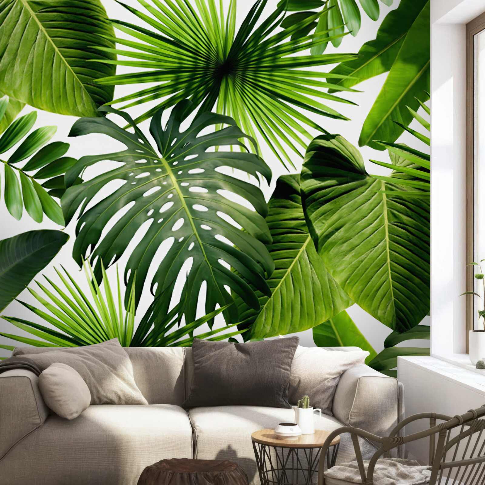 Fotobehang grote groene bladeren van tropische planten