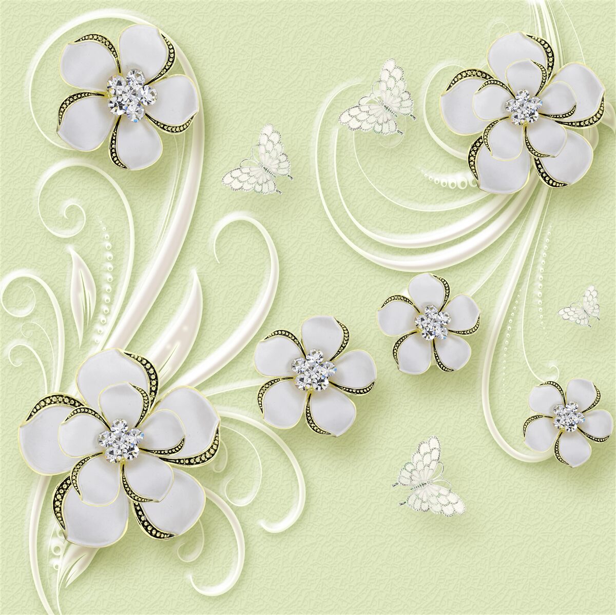 Fotobehang wattenstaafjes op een zachtgroene achtergrond