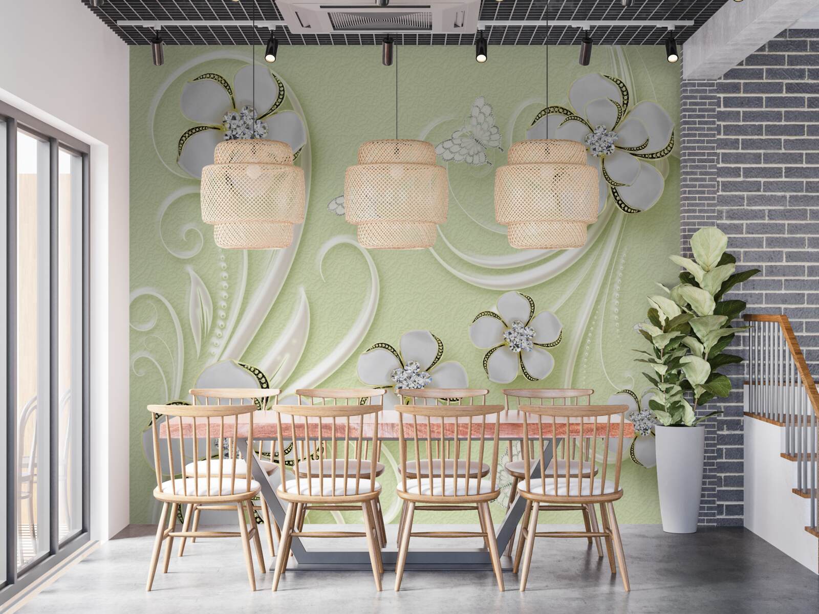 Fotobehang wattenstaafjes op een zachtgroene achtergrond