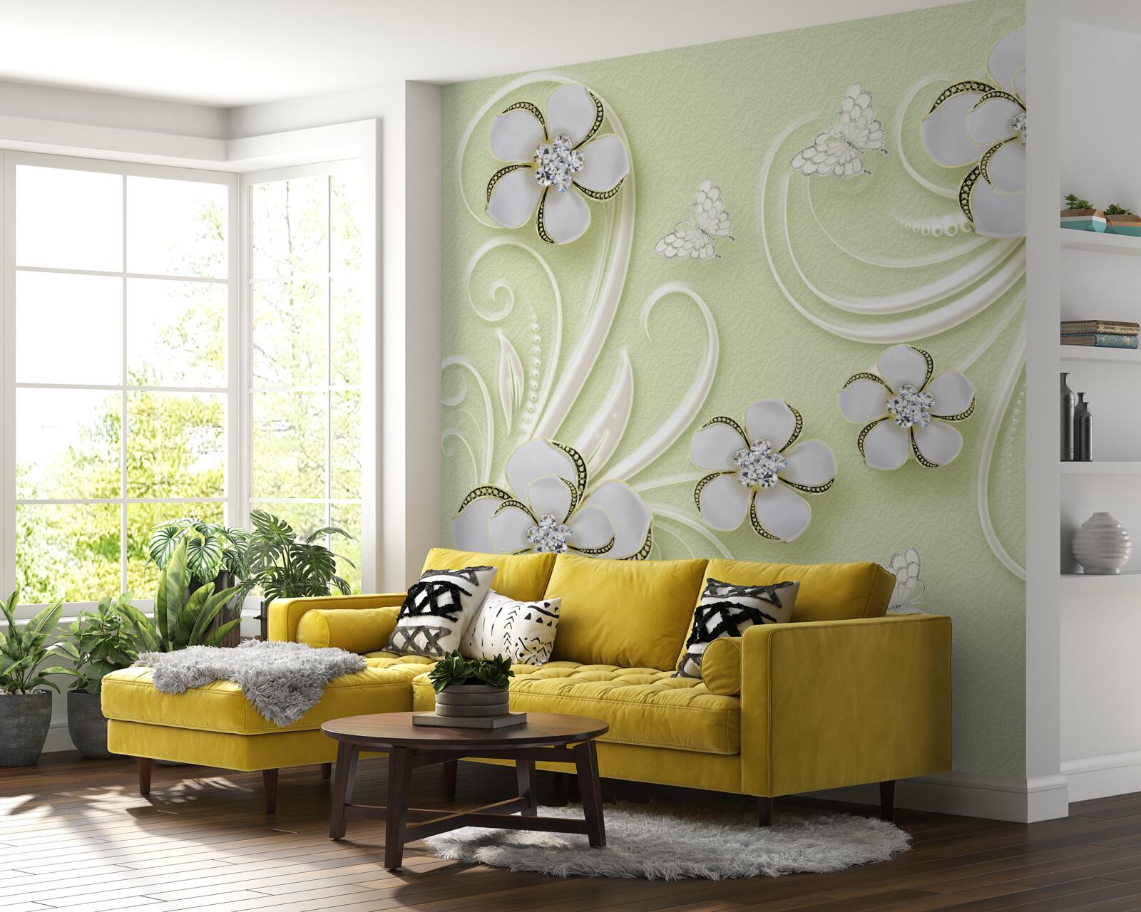 Fotobehang wattenstaafjes op een zachtgroene achtergrond