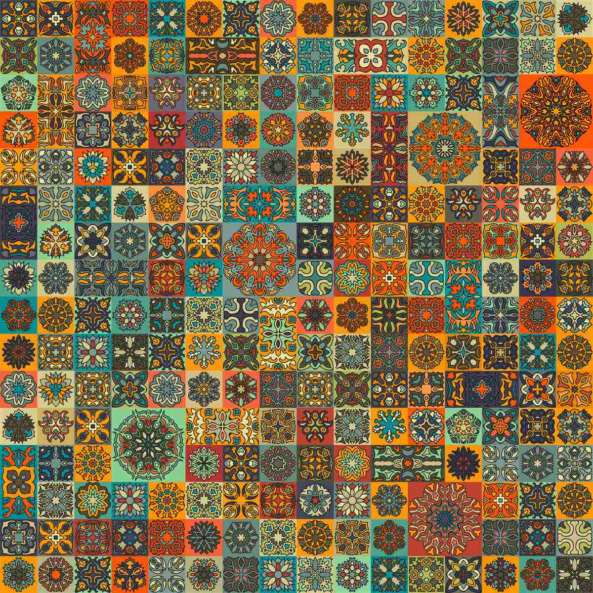 Fotobehang vierkante etnische patronen