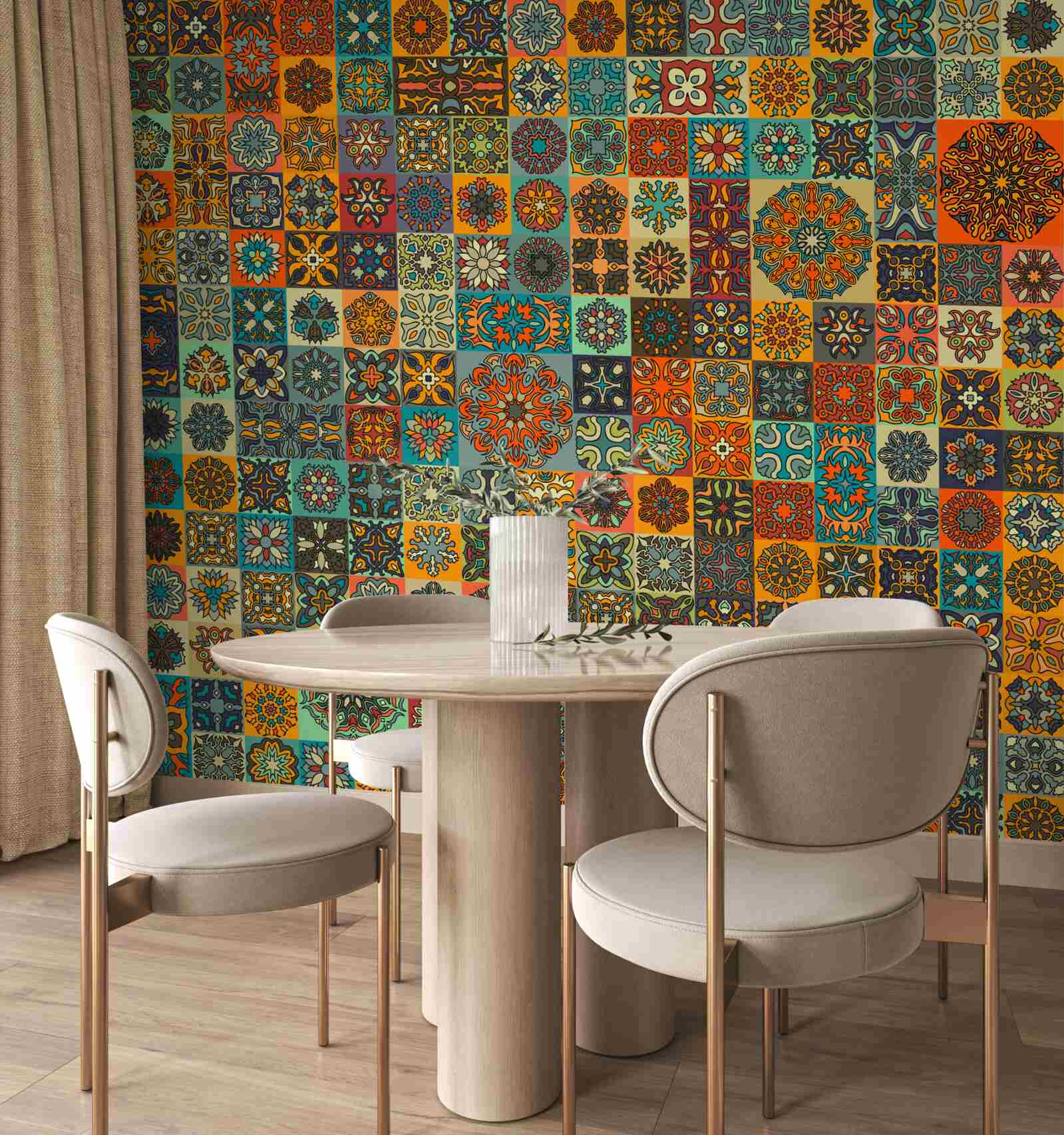 Fotobehang vierkante etnische patronen