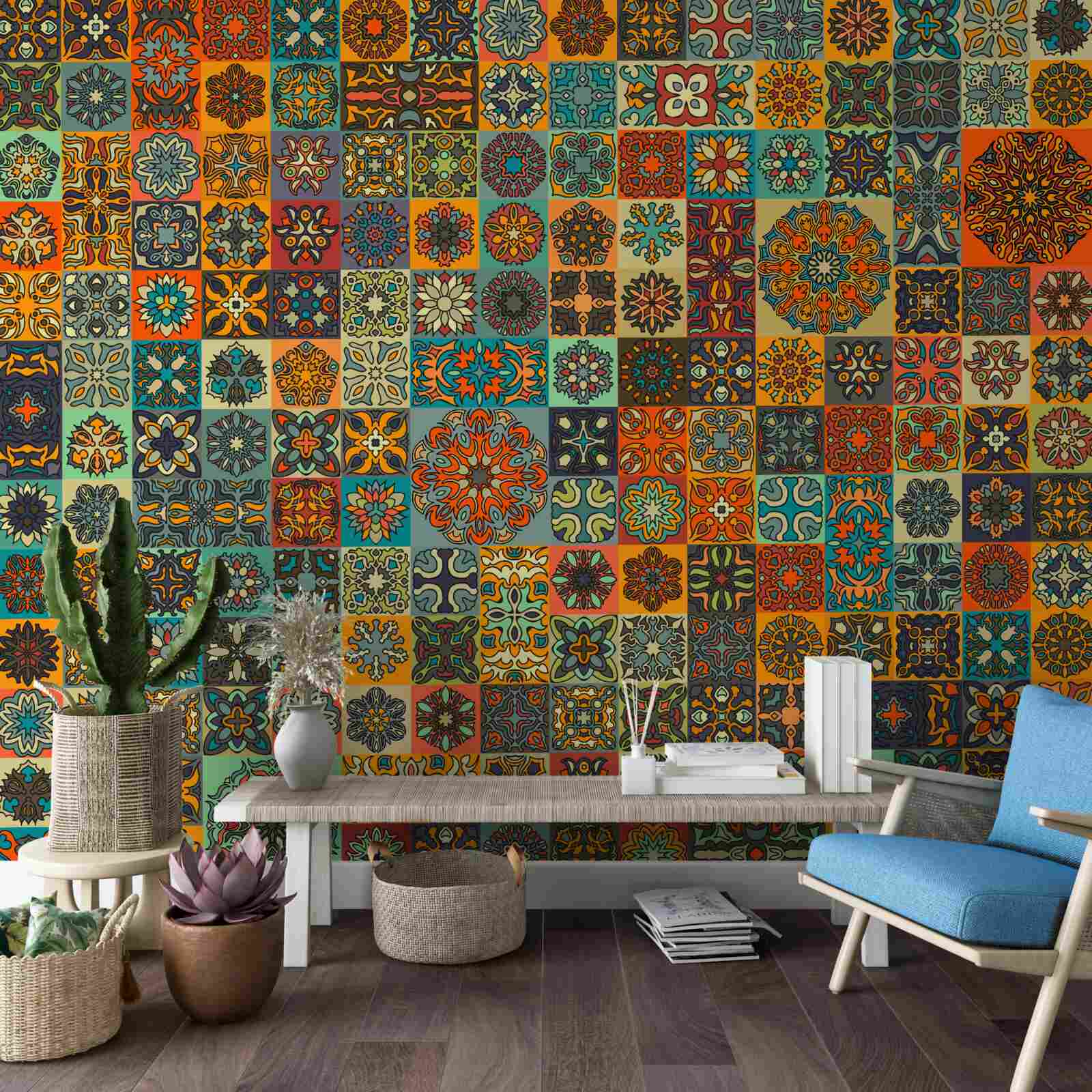 Fotobehang vierkante etnische patronen