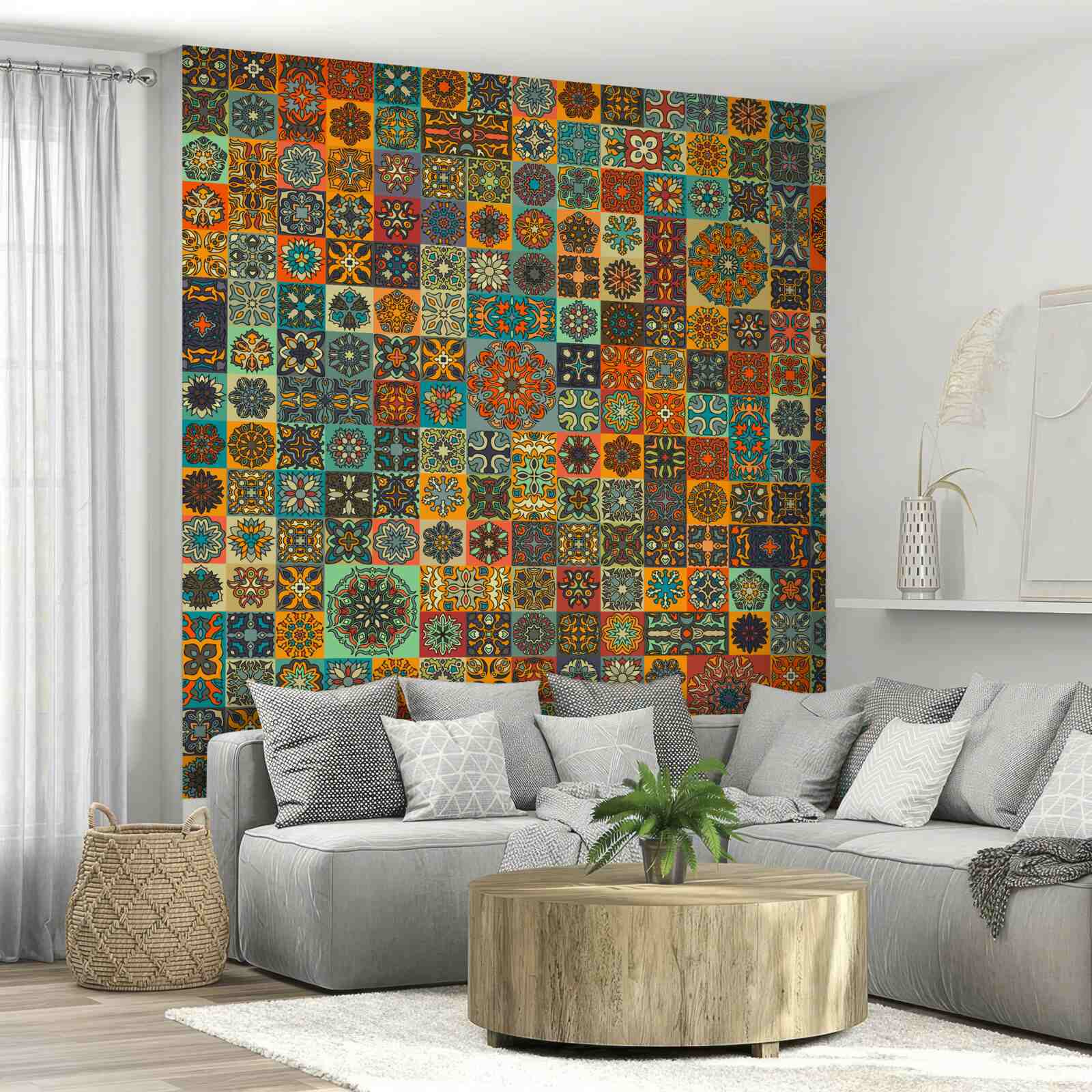 Fotobehang vierkante etnische patronen