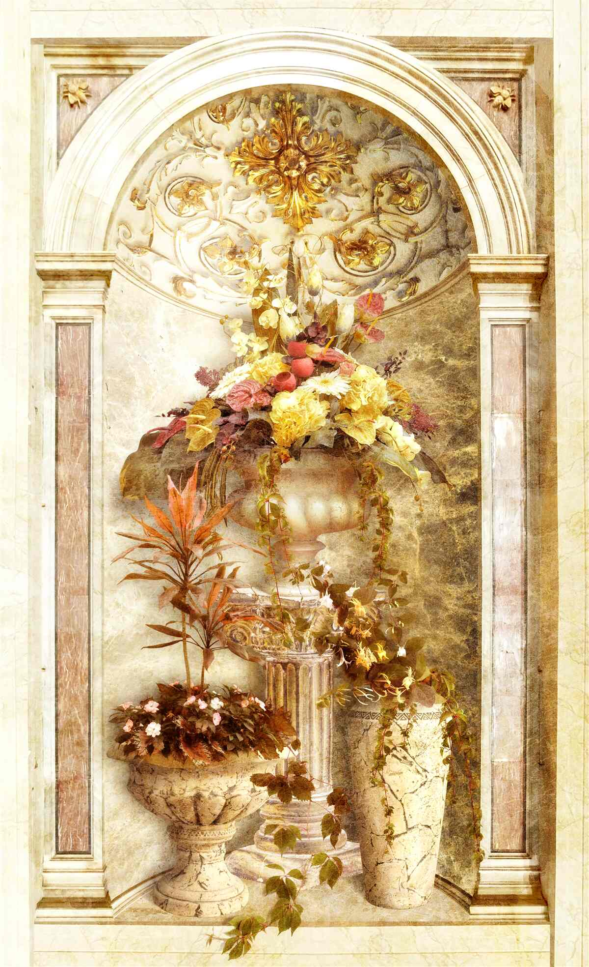 Fotobehang rechthoekige boog versierd met herfsttinten