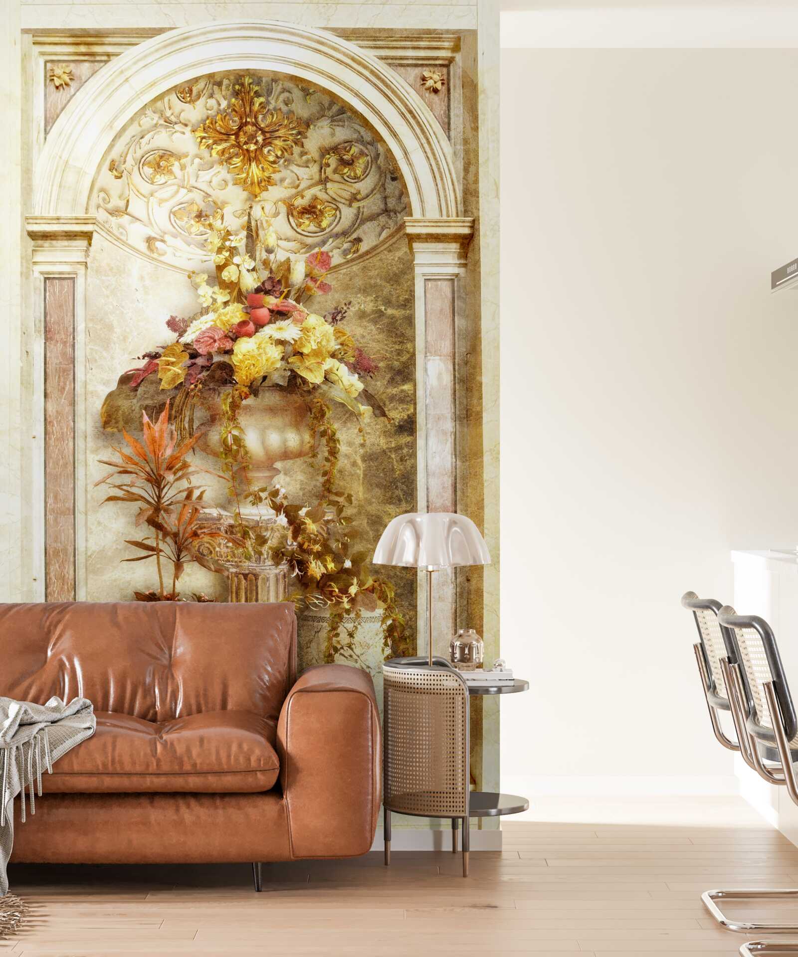 Fotobehang rechthoekige boog versierd met herfsttinten