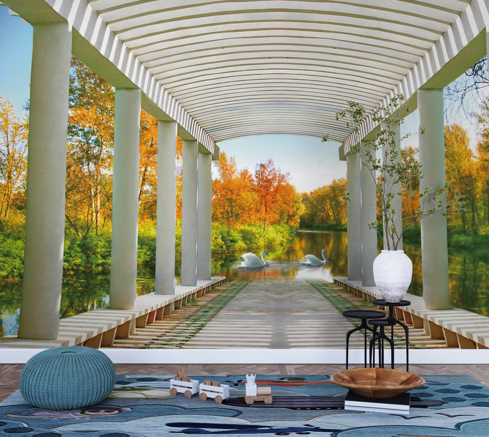 Fotobehang bos in herfstdecoratie op panoramische achtergrond