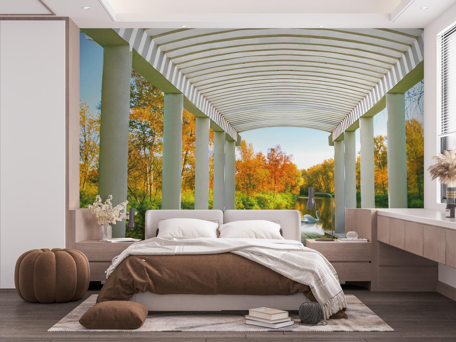 Fotobehang bos in herfstdecoratie op panoramische achtergrond