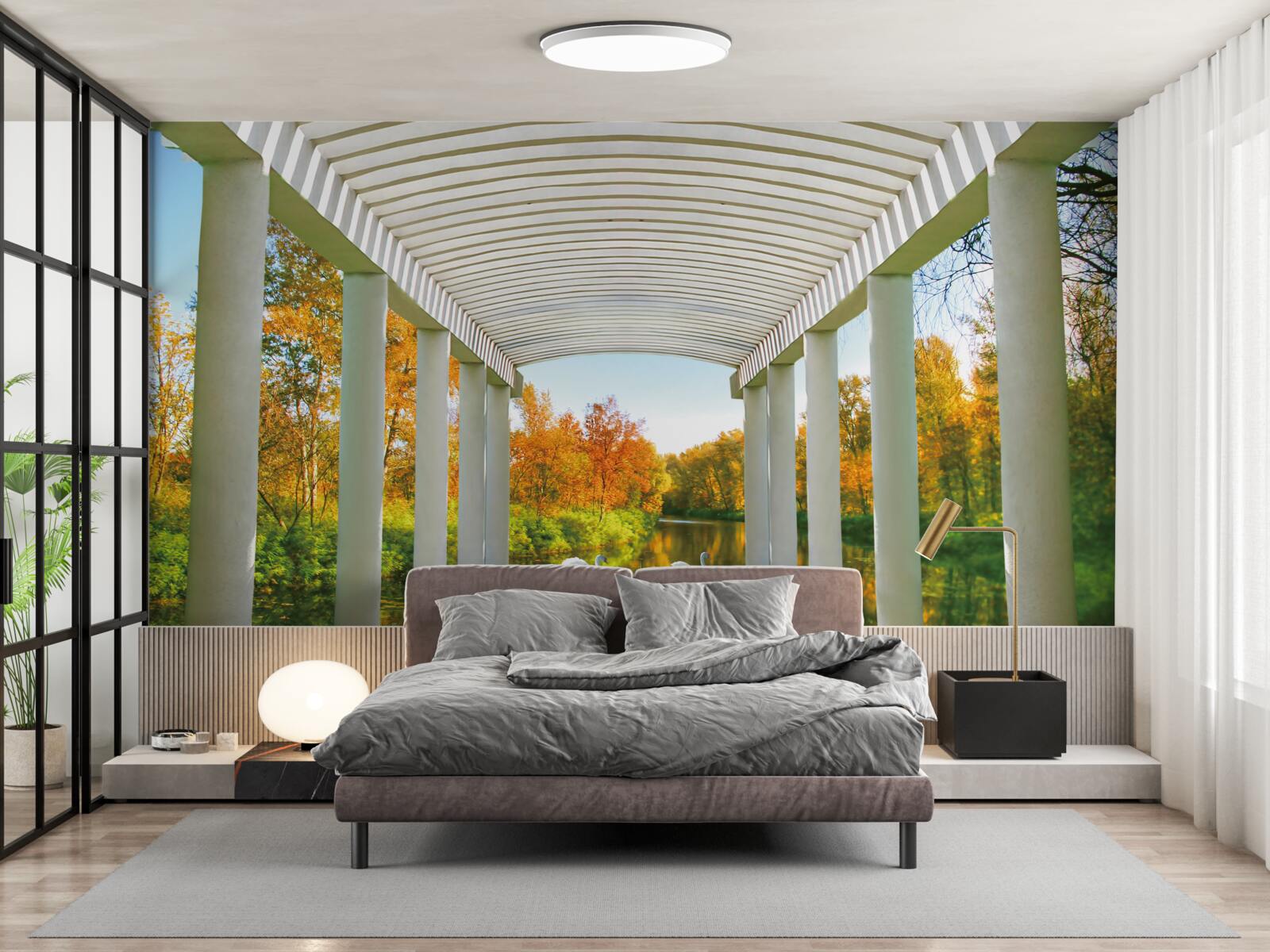 Fotobehang bos in herfstdecoratie op panoramische achtergrond