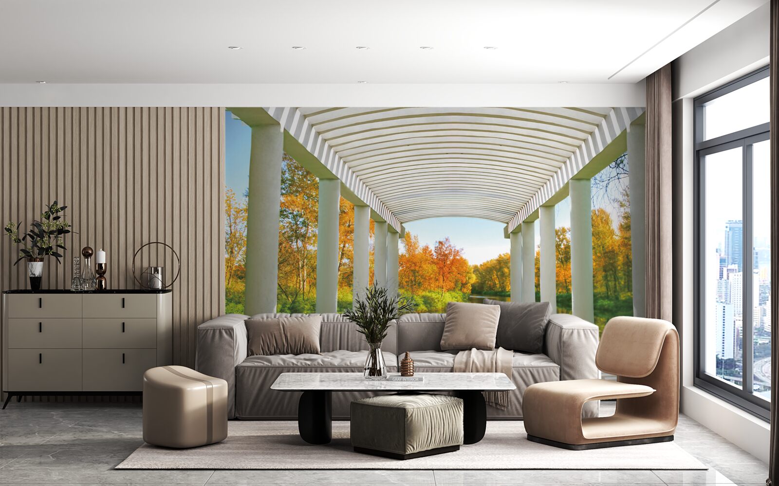 Fotobehang bos in herfstdecoratie op panoramische achtergrond