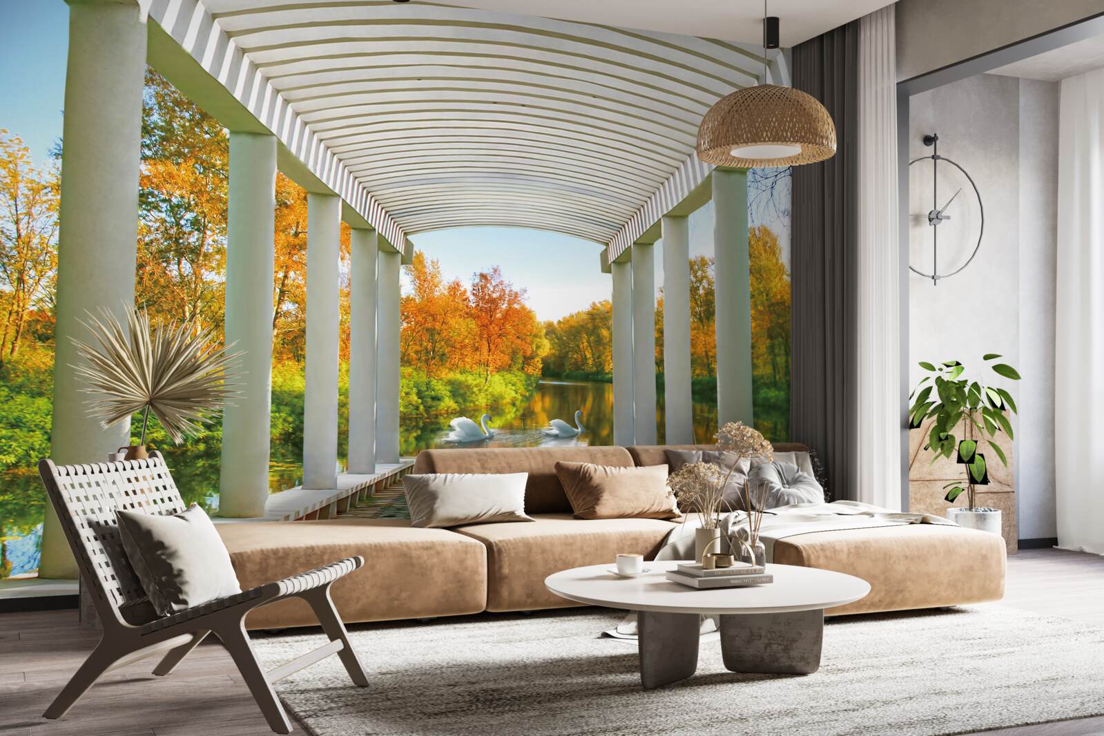 Fotobehang bos in herfstdecoratie op panoramische achtergrond